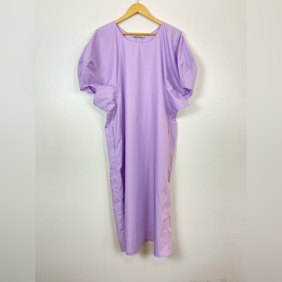 Gentle Herd Dresses & Skirts - Gentle Herd Cotton Oversized puff-sleeved Lavender MIDI Dress
